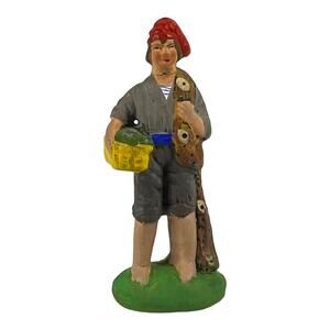 VTG French Fisherman with Net MINI FIGURINE 2.7" Pêcheur Au Filet Made In France